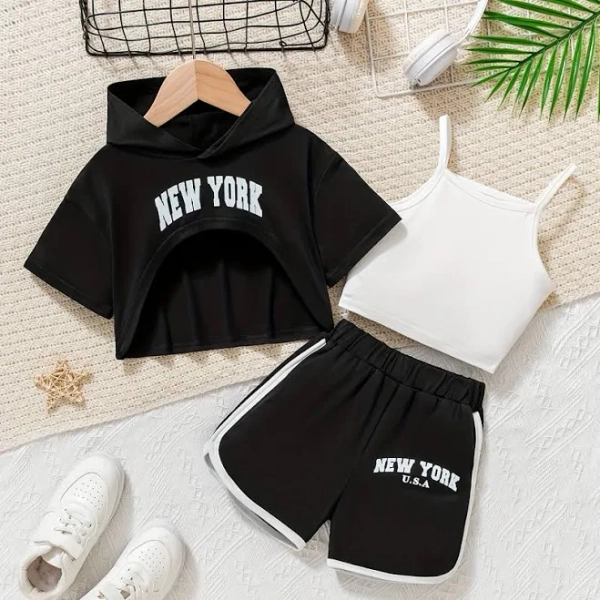 Girls' Trendy New NewYork Print Three-Piece Set