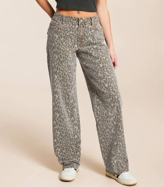 Alyx Women's Cheetah Print Low Slung Baggy Stretch Jean