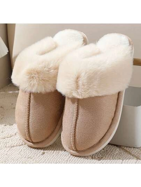 Women's Plush Lined Slippers, Wool Fluffy Moccasins,Outdoor Indoor Dual Use Slippers