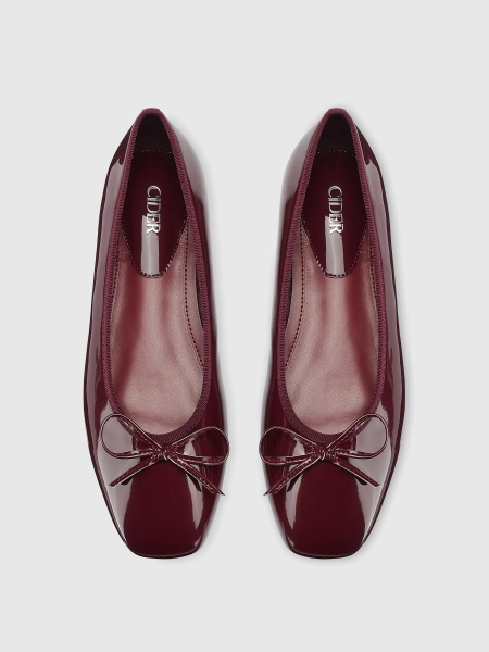 Bowknot Decor Square Toe Ballet Mary Jane Flats - IN WINE