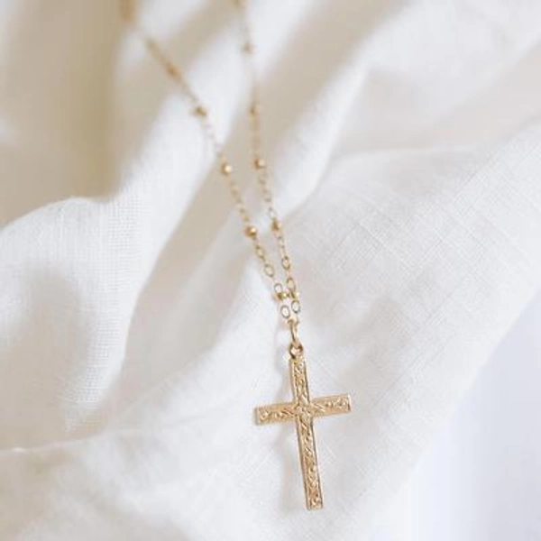 14K Gold Filled Floral Cross Necklace * Dainty Gold Cross Necklace * Minimalist Religious Jewelry * Everyday Faith Necklace * Gift for Her