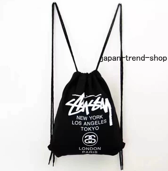 STUSSY Eco Drawstring Bag Knapsack Backpack W/ inner pocket Black Genuine Japan