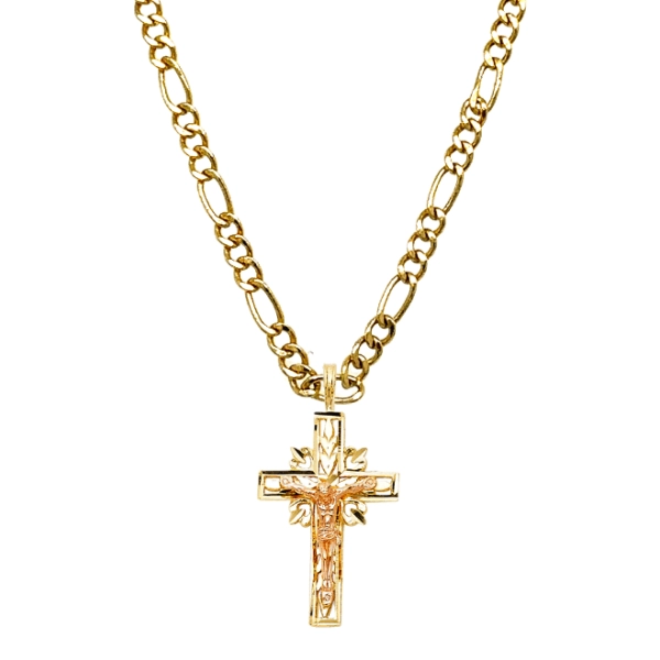 14K Gold Diamond Cut Hearts Cross Necklace