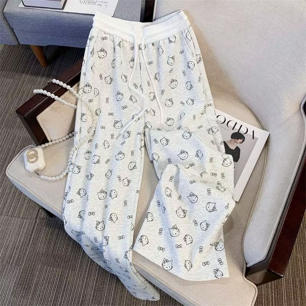 Sanrio Hello Kitty Sports Pants Y2K Woman Sweatpants Spring Autumn Baggy Versatile Wide Leg Pants Casual Fashion Trousers New