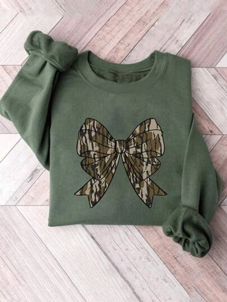INAWLY Women's Casual Bowknot Print Fleece Sweatshirt, Autumn/Winter,Long Sleeve Tops Graduation,Back To School Outfits,Graduation,Teacher Outfits For Women,Back To School Pullover Fall Outfit