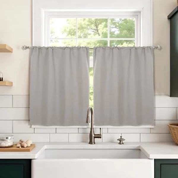 Classic Modern Solid Room Darkening Semi-Blackout Curtains, Grommets, Set of 2, 30"x36", Chrome - Blue Nile Mills