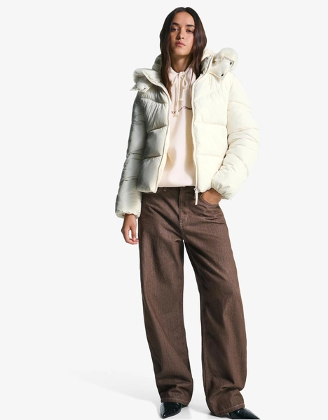 Water-repellent puffer jacket with faux fur hood