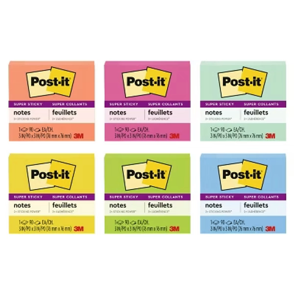 5 Post-it 3"x3" Sticky Notes 90 Sheets