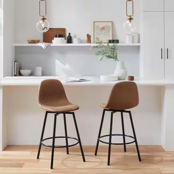 StyleWell Adenmore Swivel Counter Stool with Brown Faux Leather Upholstery and Black Metal Frame (Set of 2) 2306270000004