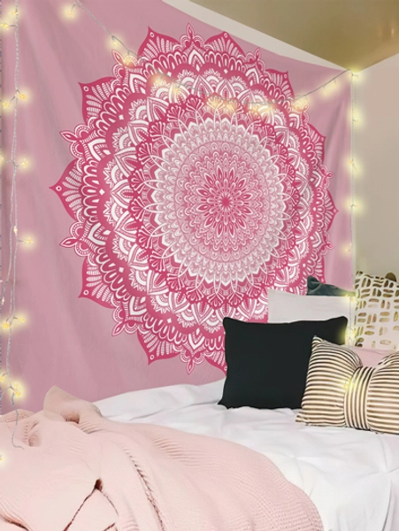 1pc Geometric Flower Pattern Tapestry, Flag For Room, Room Decor, Tapestry, Wall Decor, Wall Art, Home Decor, Room Stuffs, Flags For Room, Tapestry Wall Tapestry, Pink Tapestry