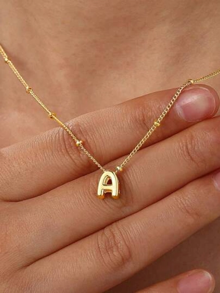 1pc Fashion Creative Glossy Copper A-Z English Initials Perforated Pendant Stainless Steel Bead Chain Multi-Layer Necklace, Women's Daily Casual Wear Personalized Multi-Layer Necklace Collarbone Chain