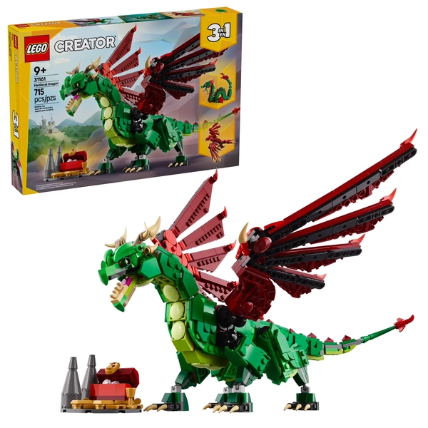 LEGO Creator 3 in 1 Medieval Dragon Toy - Building Toy with 3 Build Options, Dragon, Sea Serpent, or Phoenix - Fantasy Set for Kids, Boys and Girls, Ages 9+ - Gift Idea for Birthdays - 31161 - Walmart.com