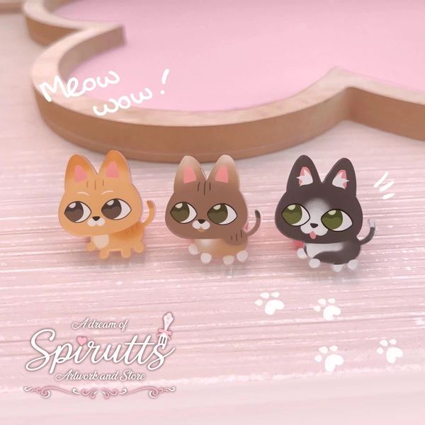 mini PIN(S) - Kitty cats! / Kawaii / Pets - Acrylic Pins / Matching Trio / Pink heart rubber back