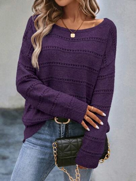 EMERY ROSE Casual Simple Solid Color Drop Shoulder Sweater, Autumn/Winter Knit Pullover Fall Outfit