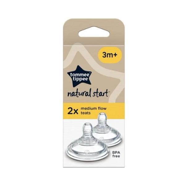  Tommee Tippee Natural Start Medium Flow Teats 2-pack 3m+ Silicone