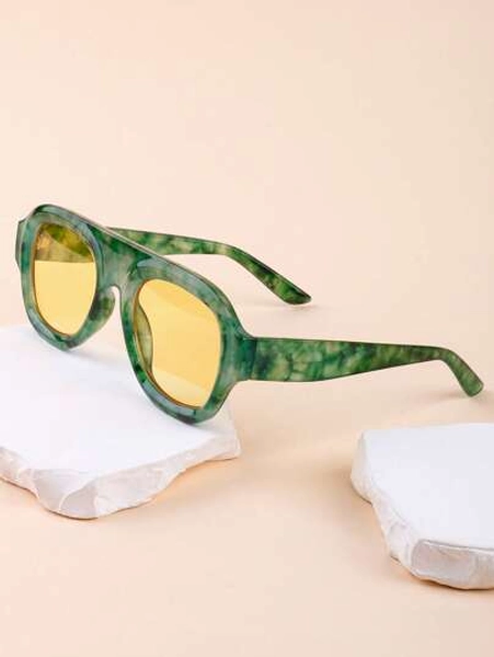 New Vintage Crafted Puff Flower Oval Frame Pilot Fashion Glasses, Fashionable Unisex Everyday Simple Chic High-End Glasses Suitable For Daily Wear