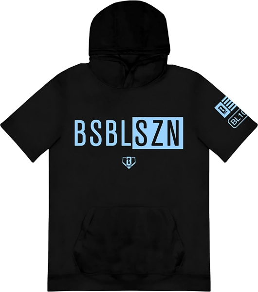 Baseball Lifestyle 101 Youth BSBL-SZN Short Sleeve Hoodie Black / Light Blue