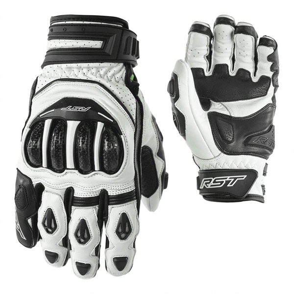 RST Tractech Evo 4 Short Black/White Race Track Sport Leather Motorcycle Gloves