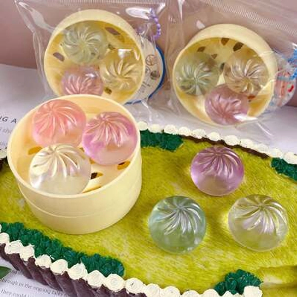 3pcs Mini Cute Crystal Bag With Steamer, Soft Transparent Squeeze Ball, Star-Filled Stress Relief Ball, Slow Rebound, Novel Decor, Anxiety Relief Ball, Hand Stress Relief, Ultra Soft Slow Rebound, Effectively Reduces Anxiety, Needo-H Soft Touch Novelty Art, Ultra Thin Shell, Smooth Touch, Ultra Thin Skin Silky Texture, Surprise Gift, Birthday Gift, Christmas Gift, Perfect Gift, Gift, Easter, Party Favor, Birthday Small Gift Filler