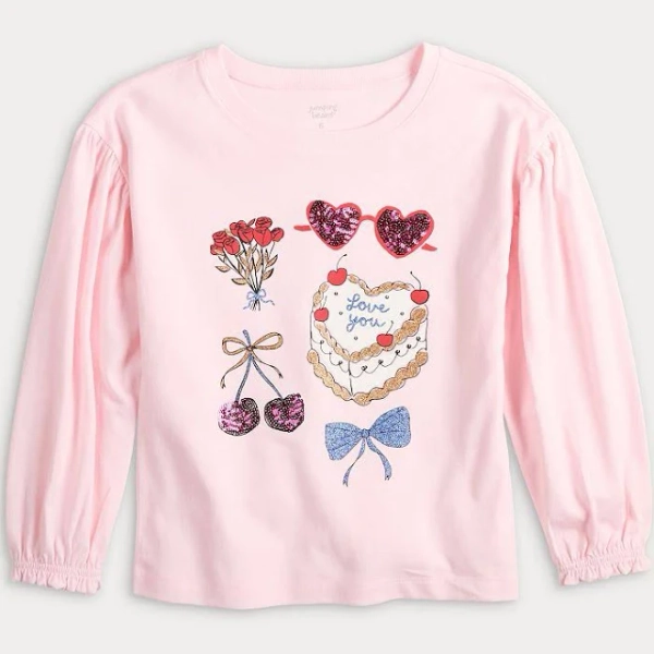 Girls 4-12 Jumping Beans Ruffle Cuff Long Sleeve Graphic Tee, Girl's, Size: 7, Pink Vday Items