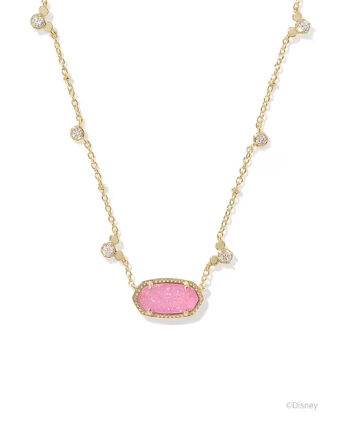Disney | Kendra Scott Gold Mickey Mouse Elisa Short Pendant Necklace in Hot Pink Drusy