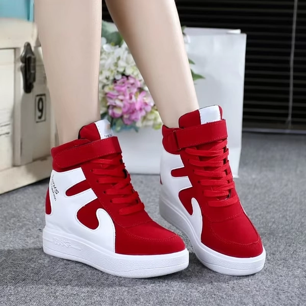 Red Sneakers Women 2024 New High Top Platform Casual Wedges Autumn Winter Female Black Internal Increase Vulcanize Shoes Lace-up - AliExpress 322