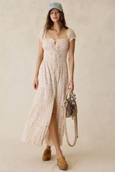 Kimchi Blue Samira Puff Sleeve Smocked Button-Front Layering Maxi Dress