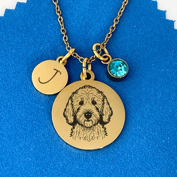 Labradoodle Necklace Dog Pendant Gift for Doodle Mom, Personalized Necklace with Birthstone and Initial, Handmade Golden Doodle Jewelry