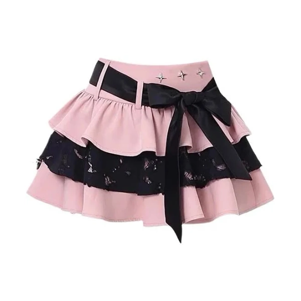 Sweet Spicy Girl Fluffy Cake Skirt with Bow Strap