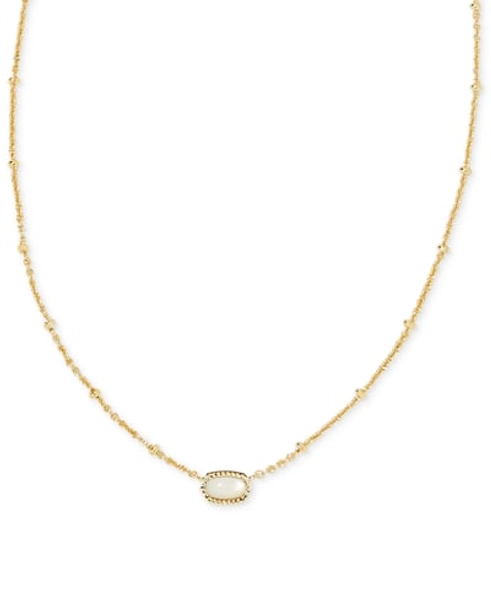 Kendra Scott Gold-Tone Mini Elisa Enamel Frame Short Pendant Necklace, 15" + 4" extender - Ivory Mother Of Pearl