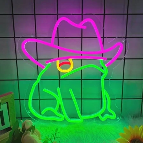 Cowboy Frog Neon Sign, Cowboy Toad Led Signs for Wall Decor, Dimmable Neon Light Sign for Bedroom, Game Room, Kids Room, Bar Decoration, USB Powered