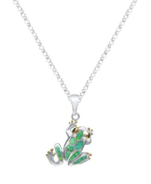 Kyocera Green Opal Frog Pendant Necklace in Sterling Silver