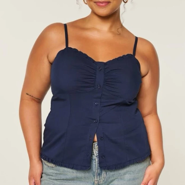 Women's On/Off-The-Shoulder Poplin Blouse in Blue Plaid Size L from Hollister