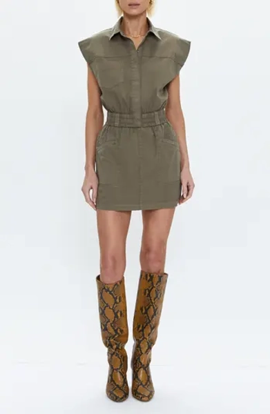 Rosie Cap Sleeve Stretch Cotton Minidress In Green