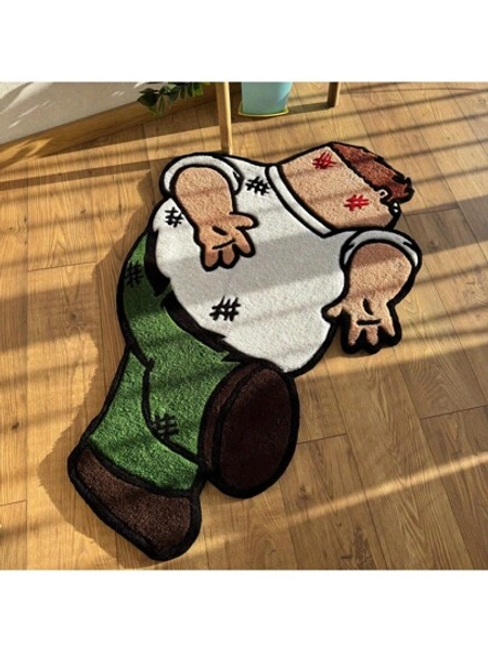 1pc Soft Plush Faux Wool Area Rug With Unique Cartoon Character Design, Low Pile - Comfortable Bedroom, Sofa Or Home Decor Mat, Machine Washable, Polyester Material | Playful Room Decor, Living Room Carpet, Bathroom Small Rug - Non-Slip, Machine Washable, Artificial Wool Doormat, Ideal For Bathroom Or Bedroom Decor