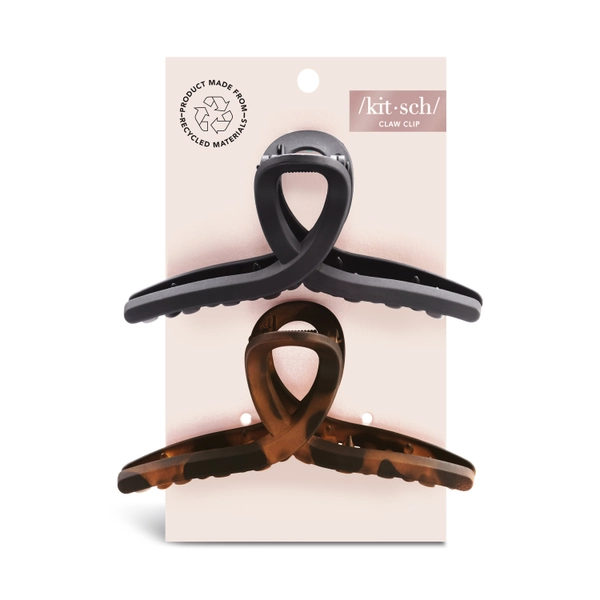 Kitsch Recycled Plastic Large Loop Claw Clips, Black/Brown