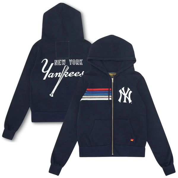 Unisex New York Yankees  Aviator Nation x MLB Navy Five-Stripe Tri-Blend Full-Zip Hoodie