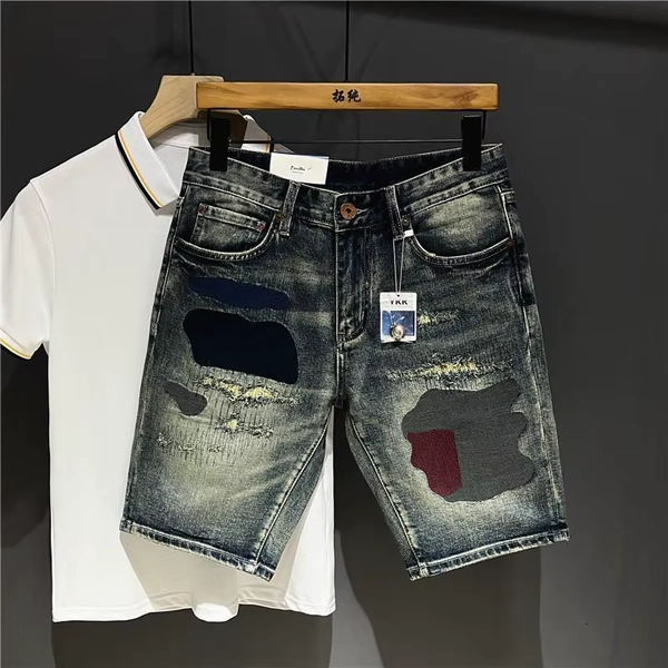High-end Design Brand Embroidered Elastic Denim Shorts Men's Summer Middle Pants Slim-fitting Korean Breeches Jorts Shorts - AliExpress 200000343
