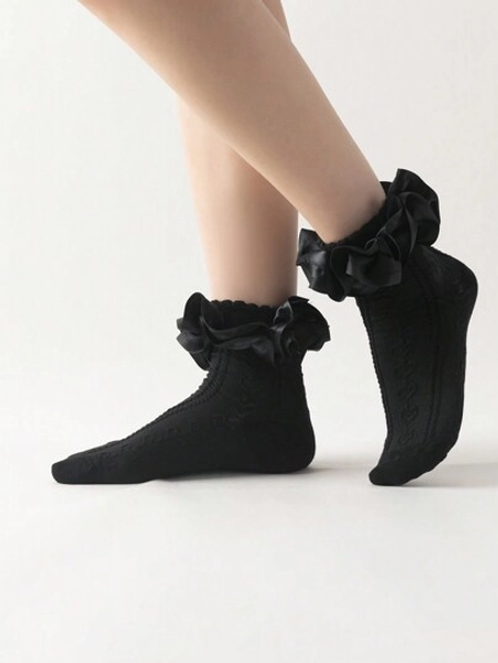 ROMWE Kawaii 1 Pair Women's Solid Color Fashion Mid-Calf Socks, Suitable For Daily Wear - Size one-size