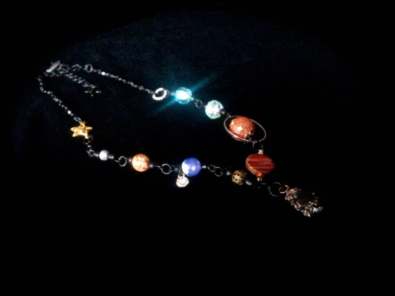 Real METEORITE Drop - SOLAR SYSTEM Necklace of Planetary Order - Statement Necklace - Space Princess - Planet 9 Edition