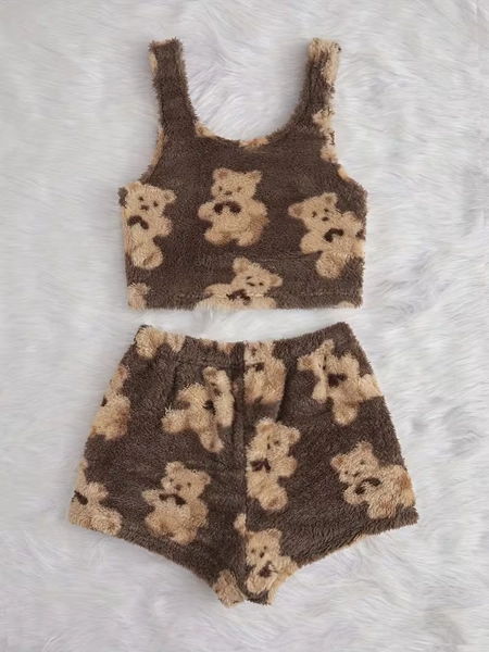 fall winter thick plush cute casual pajama set women women's - Temu