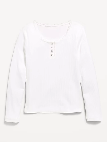 Long-Sleeve Ribbed Henley T-Shirt for Girls