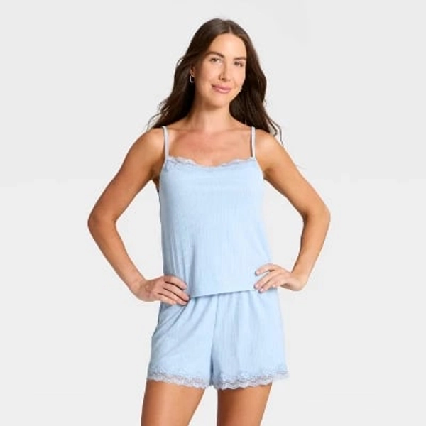 Women's Variegated Ribbed Tank Top and Shorts Pajama Set - Auden™ Blue XS