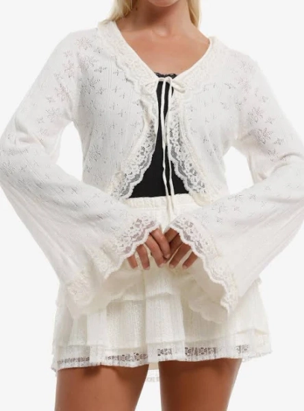 Thorn & Fable Girls Lace Trim Tie-Front Top