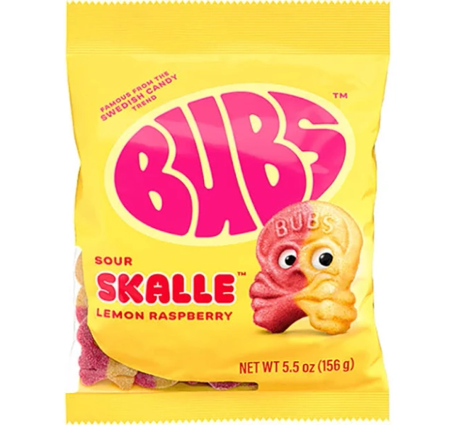 Bubs Sour Lemon Raspberry Skulls 5.5oz Bag