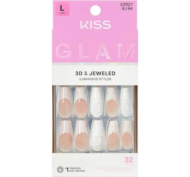 KISS Glam Breath of Harmony 3D & Jeweled Long Coffin Nails