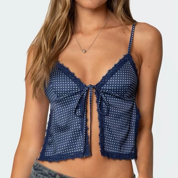 Edikted Women's Backless Satin Effect Polka Dot Top
