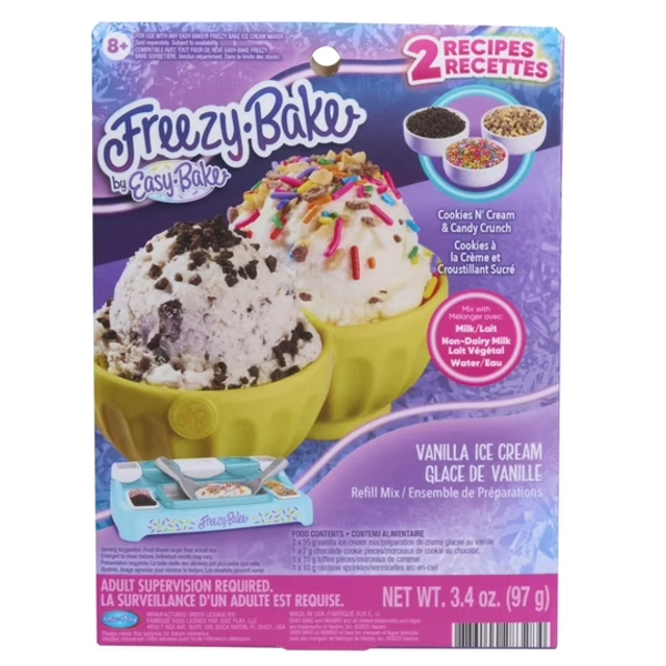 Easy-Bake Freezy-Bake Vanilla Ice Cream Mix - Cookies ’N Cream and Candy Crunch, Kids Ages 8+
