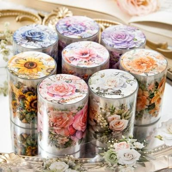 8 Rolls/set 200cm Floral Tape Pet Material Pre-cut Patterns DIY Handmade Notebook Decoration Materials
