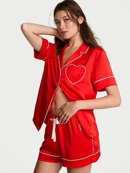 Victoria's Secret Women's Glazed Satin Heart Pajama Set